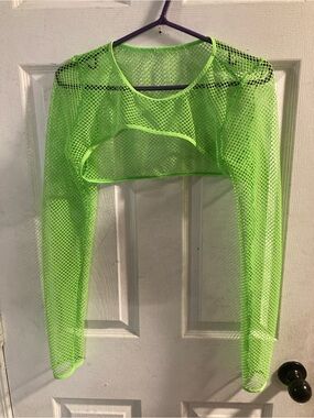 SHEIN Neon Green Fishnet Long Sleeve Crop Top